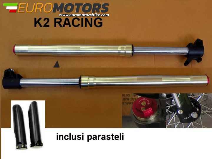 Forcelle k2 + parasteli ANTERIORI regolabili per pit bike sospensioni racing ammortizzatori